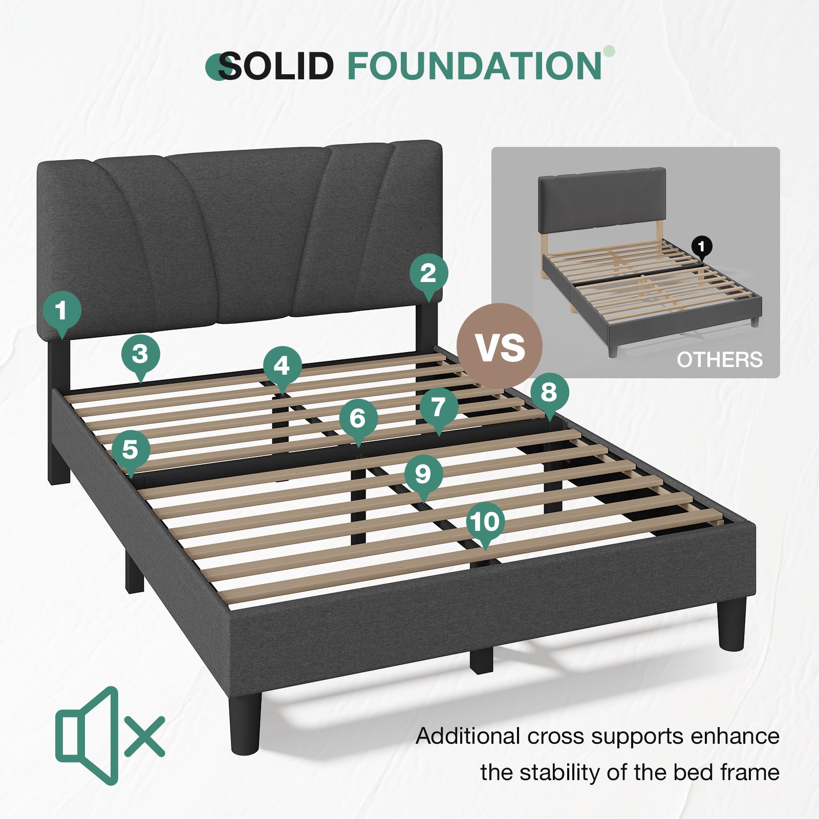 Novilla  Bed Frame Upholstered Platform Full/Queen/King Bed Frame with Adjustable Headboard, Strong Weight Capacity, No Box Spring Needed, Easy Assembly, Grey Modern Unique Bedroom Furniture,Holiday Haul