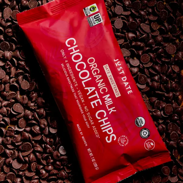 Just Date Organic Milk Chocolate Chips 4 Pack, No Sugar Added, Dairy-Free, Date Sweetened, Made with Oat Milk Powder, 7 oz Bags (Pack of 4)
