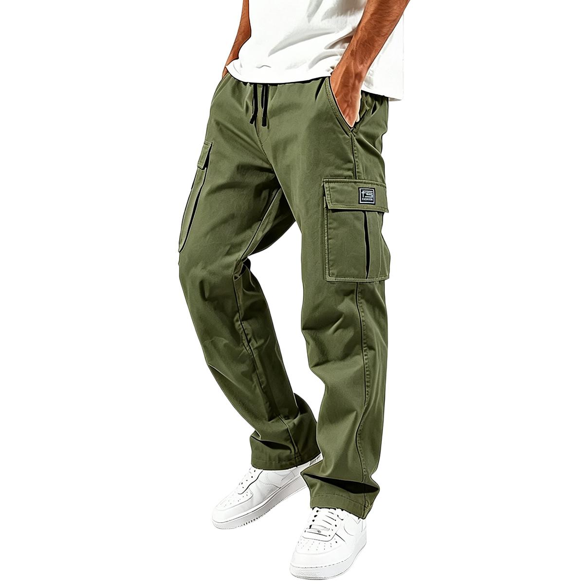 TOOTD Premium Menswear Clothing - Men's Loose-Fit Polyester Cargo Pants, Ankle Length, Workwear, Minimalist Design, Comfortable Easy-Care, Slight Stretch, Stylish Plain Label Casual Trousers