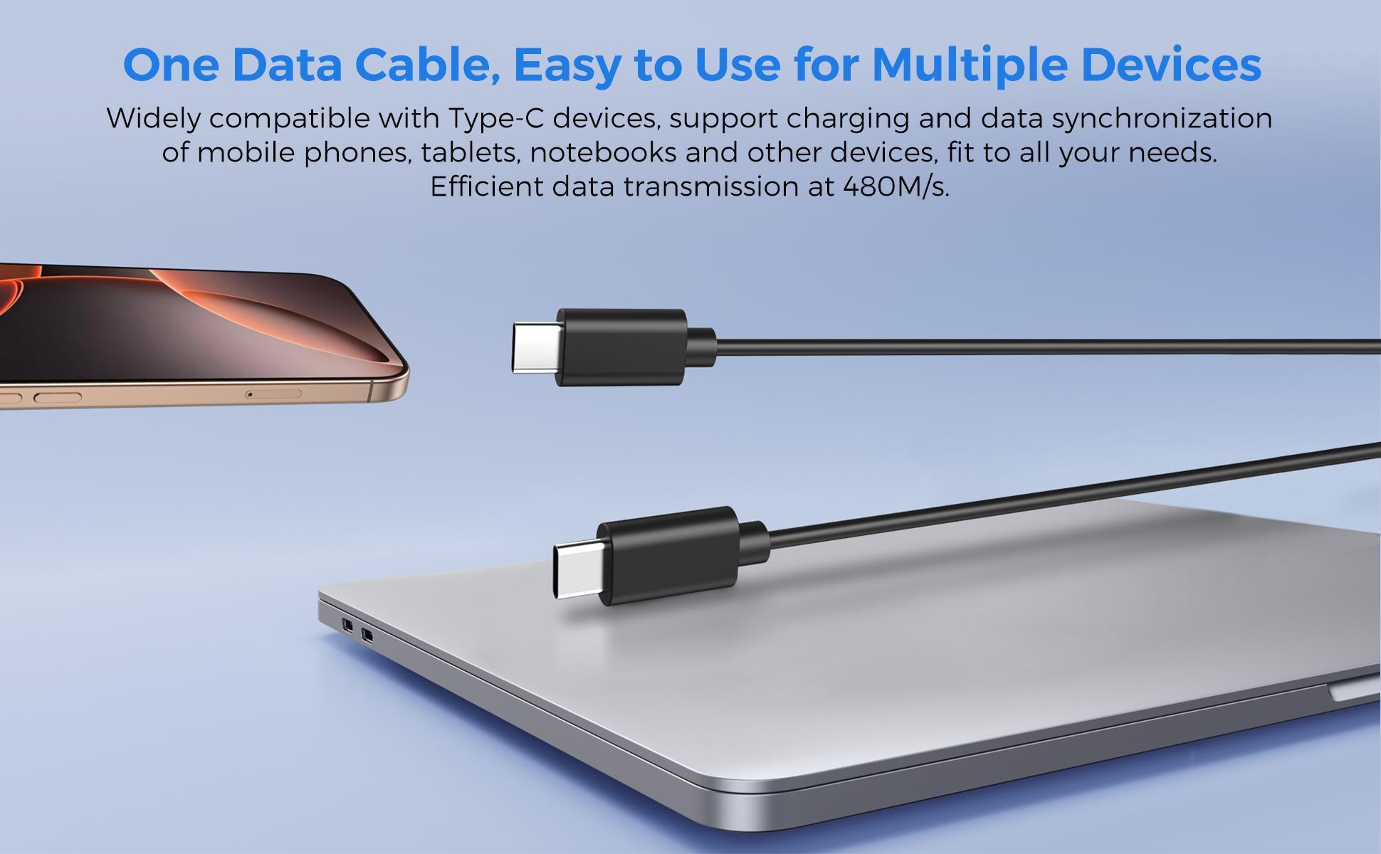 【U4】Miro Type-C Cable – 100W 5.0A Fast Charging, 480M/s Data Speed, Works with Phones, Tablets & Laptops, Ideal for Office, Travel & Home Use, Reliable Everyday Essential, Practical Tech Gift for Holidays & Special Occasions