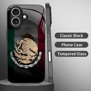 Mexico Flag & Eagle Emblem Art Phone Case |2D Pattern Glossy Glass Feel Patriotic Shockproof Cover | Cool Valentine’s Gift for [iPhone 17] 952
