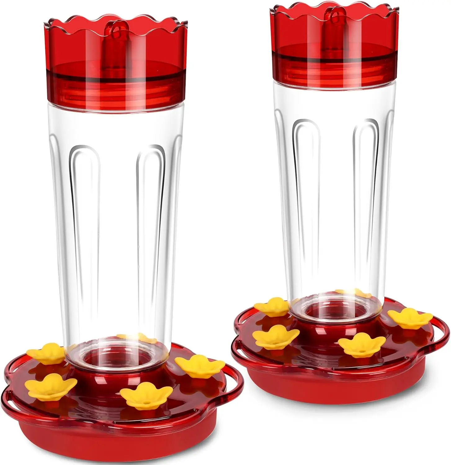 2-Pack Plastic Ant Protection Moat Bird Feeders for Outdoors Hanging, 15 oz Red Hummingbird Feeding Tools with 5 Ports & Perches, Ant & Bee Proof, Garden Décor for Friends, Moms, Loves