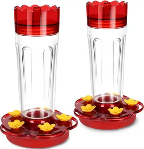 2 Pack Plastic Hummingbird Feeders for Outdoors Hanging Ant and Bee Proof,15 Ounces Red Hummingbird Feeder with 5 Feeding Ports and Perches, Built-in Ant Moat, Outside Garden Décor (Plastic, 2)
