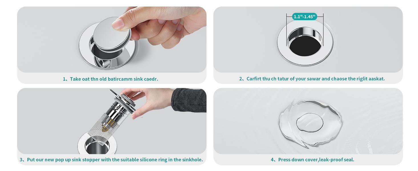 Bathroom Sink Stopper for 1.1-1.45 Inch, Pop Up Sink Drain Filter with Removable Stainless Steel Filter Basket Hair Catcher, for US Bathroom Sink Stopper Replacement Bathroom Sink Stopper for 1.1-1.45 Inch, Pop Up Sink Drain Filter with Removable Stainless Steel Filter Basket Hair Catcher, for US Bathroom Sink Stopper Replacement