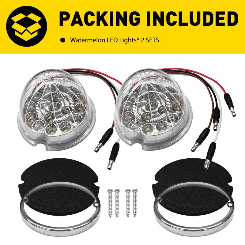 AUXITO 2Pcs Amber Blue Watermelon LED Lights w/ Chrome Ring Side Marker Clearance Lamps