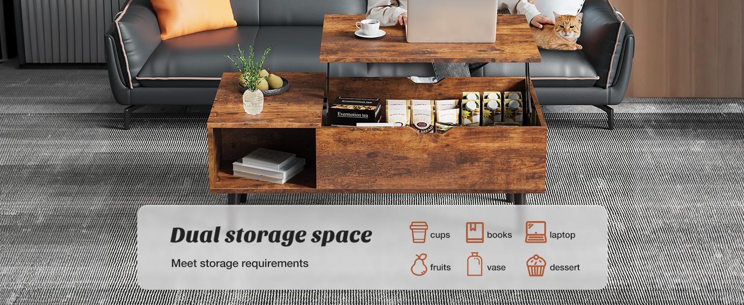 【Deal】SweetFurniture Lift Top Coffee Tables for Living Room,Rising Tabletop Wood Dining Center Tables with Storage Shelf and Hidden Compartment