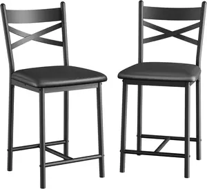 Black 26" Counter Height Bar Stools Set of 2, Upholstered Bar Chairs with Back, Thick Cushion, Modern Counter Height Barstools for Kitchen Island, Apartment Counter, Dining Room Bar