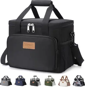 Medium Lunch Bag Insulated Lunch Box Soft Cooler Cooling Tote for Adult Men Women Black 12-Can 9L Thermal Insulation Leakproof Waterproof Large Capacity Portable Office Picnic Beach Trip