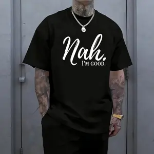 Men’s 100% cotton loose street-style T-shirt with a satirical humor graphic print-a trendy urban casual short-sleeve top, a best-selling funny and ironic fashion piece.