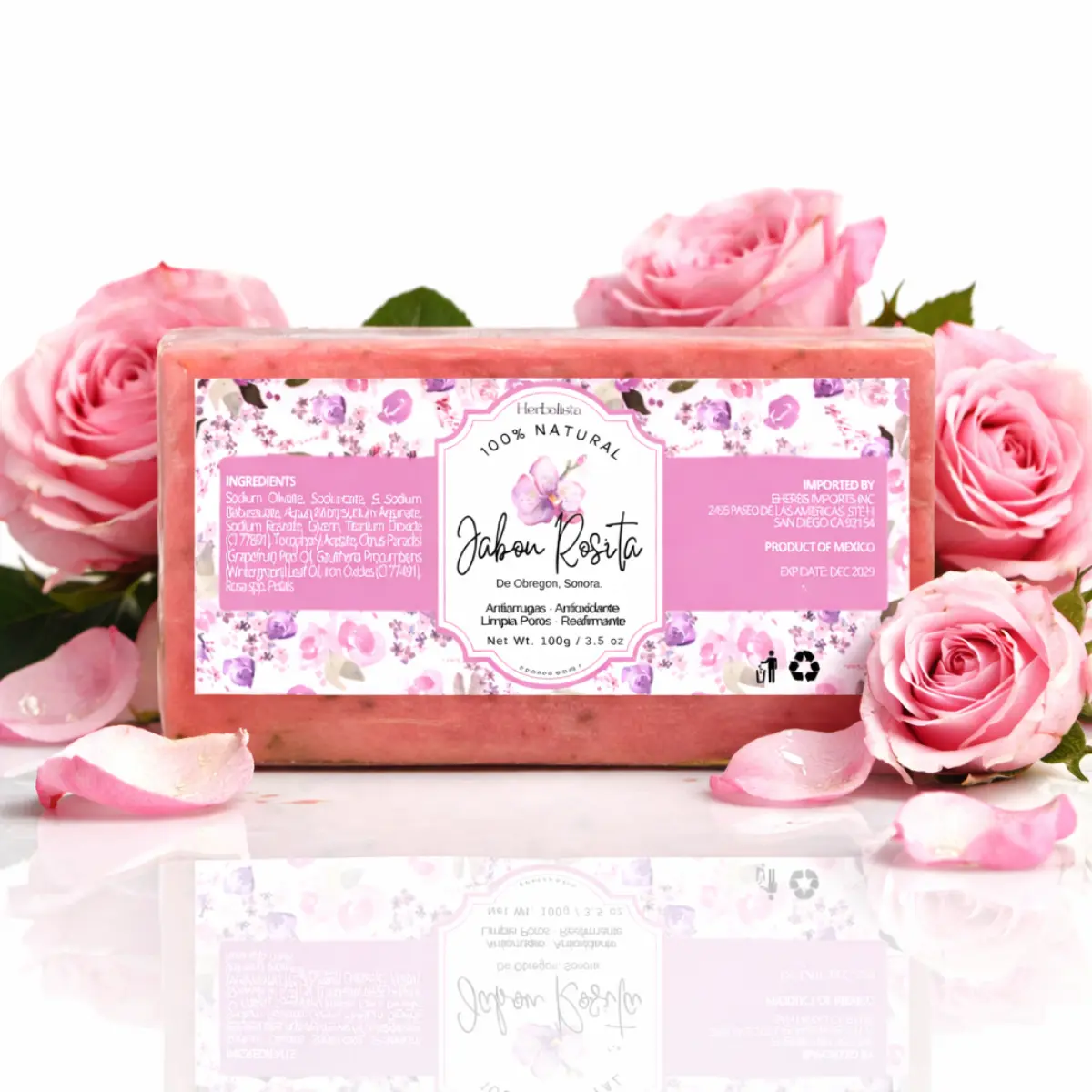 Herbalista Jabón Rosita de Obregón Sonora, 100g (3.5 oz) Aclarador, Handmade Botanical Soap with Rose Petals & Natural Oils, Artisan Mexican Beauty Soap, Gentle Daily Cleansing Bar for Face & Body