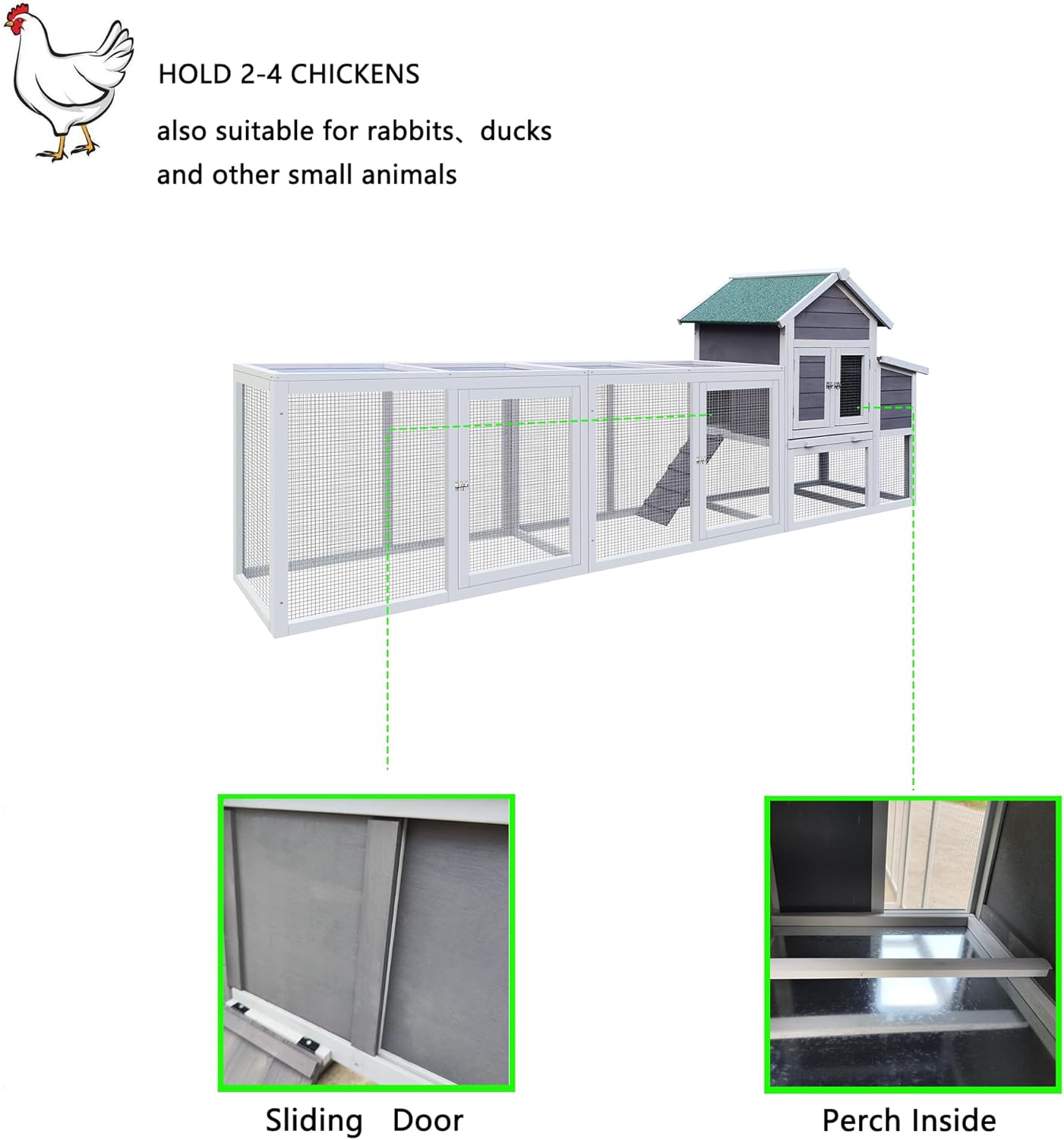 Villa-Style 2-Tier Chicken Coop! Outdoor Poultry Cage with Run, Backyard Rainproof & Sunproof Chicken House