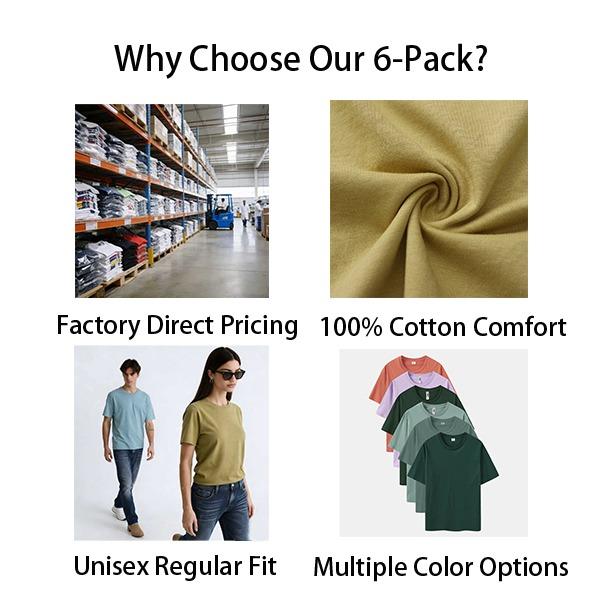 ECOTONE BLANKS 4.3 oz cotton T-Shirts 6-Pack Multi-Color Unisex Factory Direct Soft Comfortable Solid Color Crew Neck Short Sleeve Regular Fit Menswear Multicolor Sets north west outfits 2026 happynewyear ECOTONE BLANKS 4.3 oz cotton T-Shirts 6-Pack Multi-Color Unisex Factory Direct Soft Comfortable Solid Color Crew Neck Short Sleeve Regular Fit Menswear Multicolor Sets north west outfits 2026 happynewyear