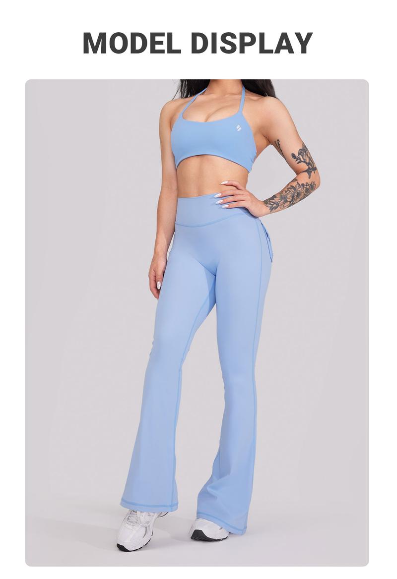 YEOREO CoreFlex Flare High-Waisted Scrunch Tummy Control Leggings with Pockets Butt-Lifting Seamless Workout Pants Tight Fit Breathable Fabric Sweatpants