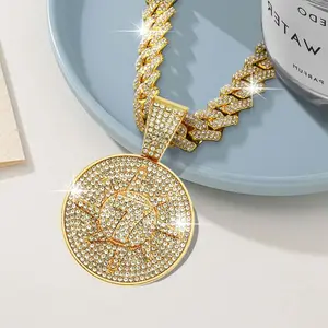 Hip Hop Lucky Number 7 Coin Pendant Necklace Miami Cuban Link Chain Choker for Men Women Unisex Gold Silver Hip Hop Gift  Mens Womens Hip Hop Accessories