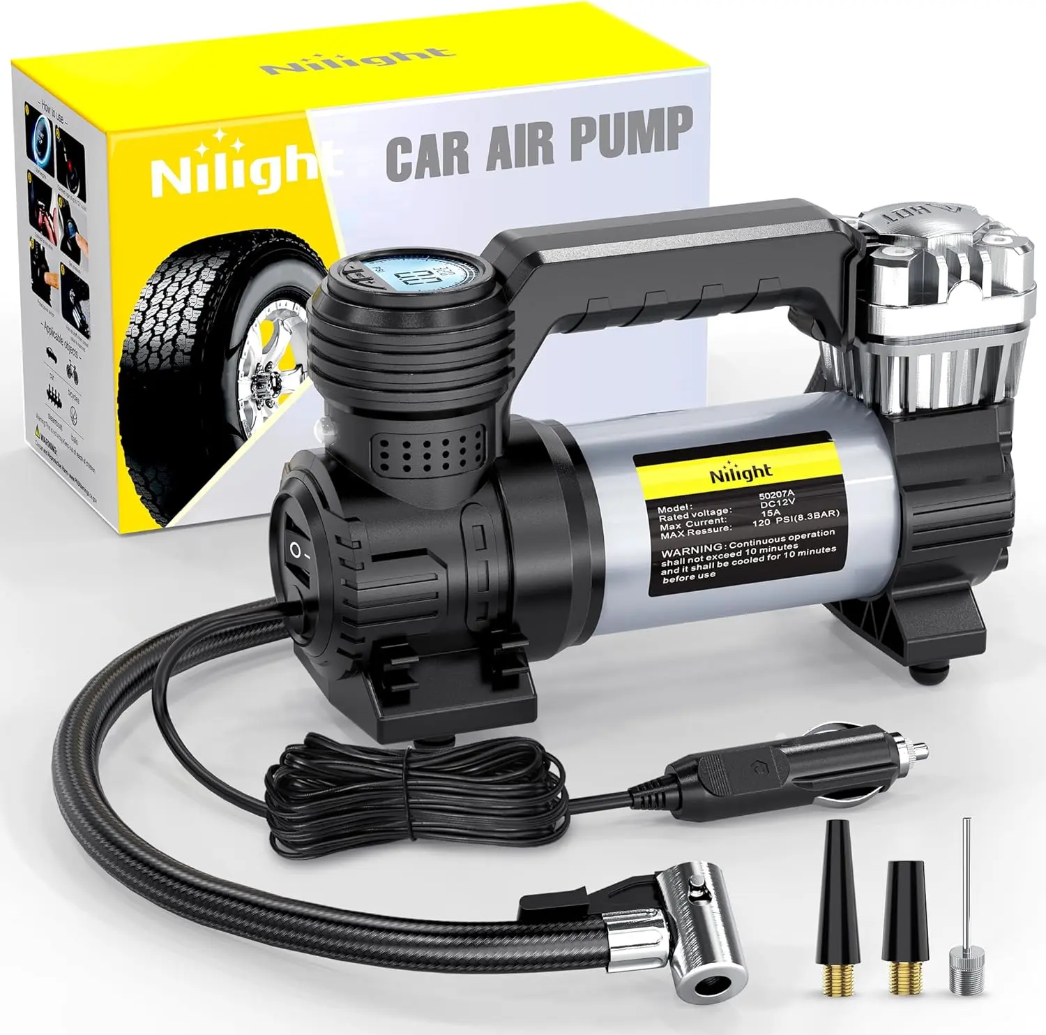 Nilight Portable Air Compressor Tire Inflator 12V Heavy Duty 120PSI Metal Tire Pump Double Cylinder Digital Tire Pressure Fast Inflate Auto Shutoff Tire Pump for Car SUV Schrader Valve Led Lighting Automotive  dealsforyoudays, Tire Inflator Tool, Vehicle