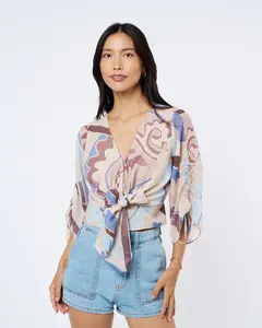 Felly Ruched Sleeve Tie Front Top
