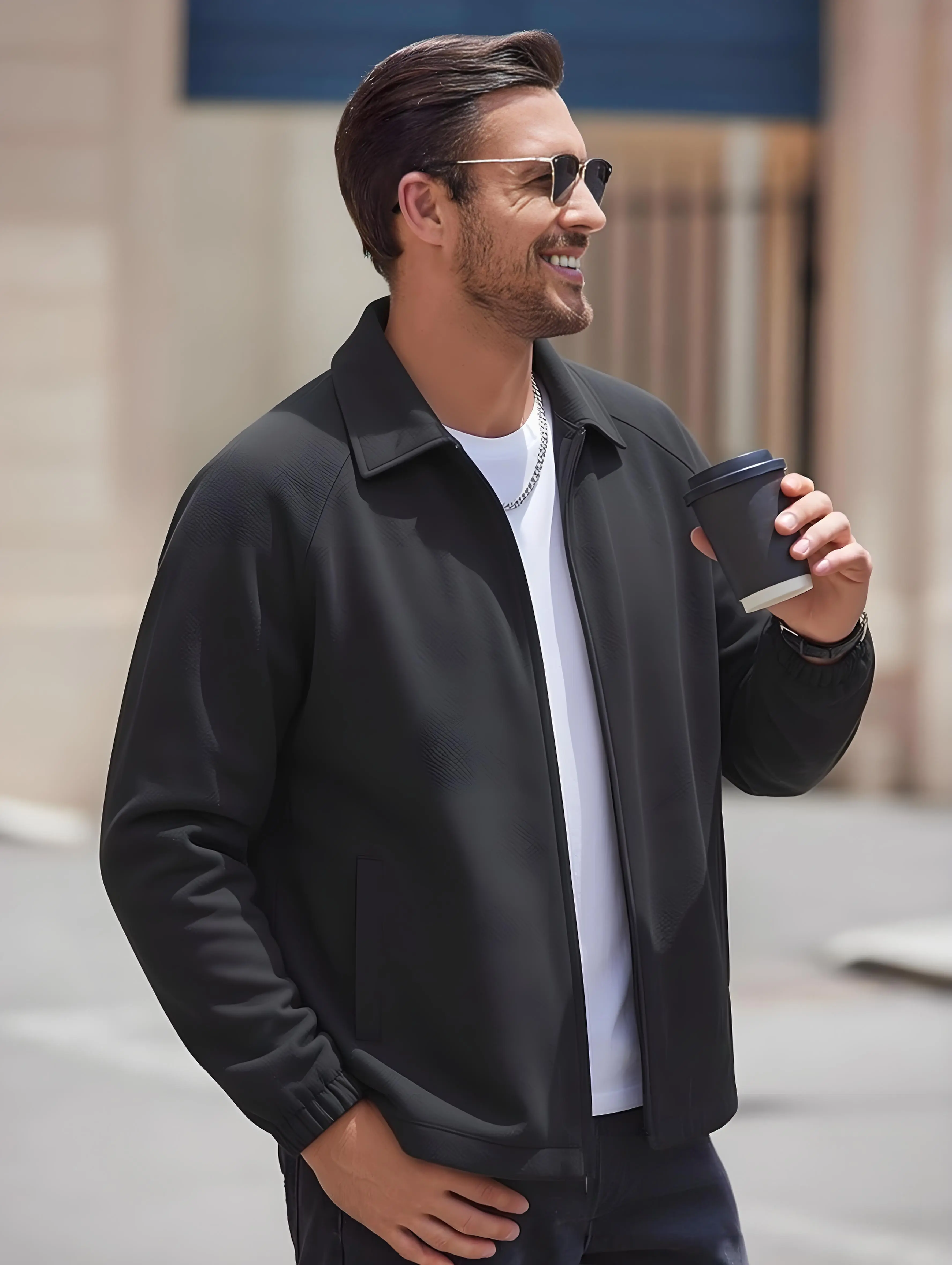 Casual   for men, vintage pure color, business style, lightweight, long-sleeved men's top and outerwear zip men softshell black essential notch lapel anorak jacket shell retro distressed bomber polyester clothes outdoor coat neuter