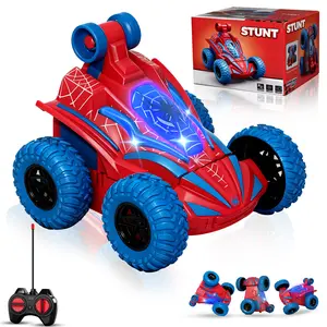 Spider Remote Control Car, 360°Rotation Rc Stunt Car with Cool Flashing Light, Superhero Car Toys for Kid, Indoor & Outdoor 4wd Toy Car, Birthday Gift for Boy Ages 3 4 5 6 7 8 9 10 11 12