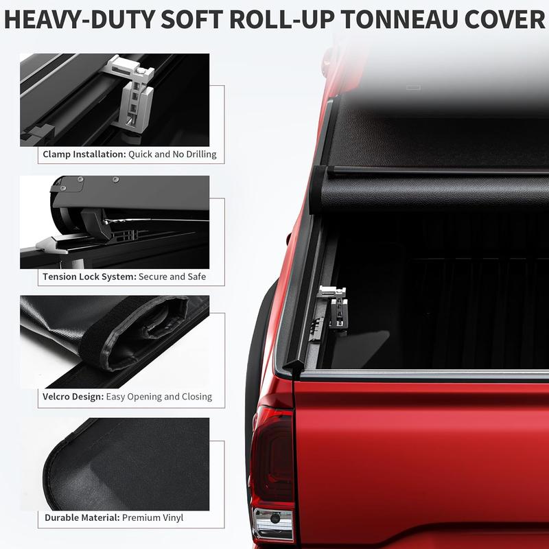 OEDRO Soft Roll up Truck Bed Tonneau Cover For 2014-2018 Chevrolet Silverado/GMC Sierra 1500, 2015-2019 Chevrolet Silverado/GMC Sierra 2500HD 3500HD, 2019 Chevrolet Silverado 1500 Legacy, 2019 GMC Sierra 1500 Limited, 6.6 ft Bed