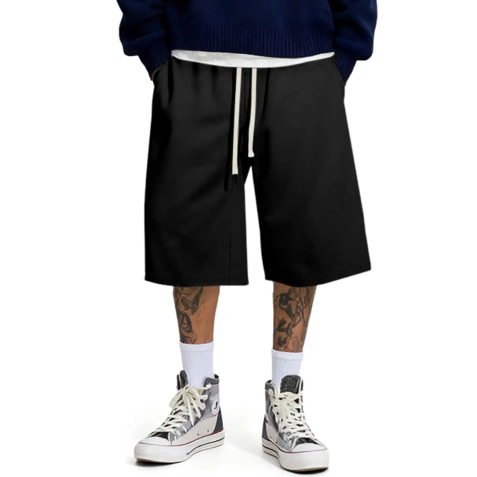 JMIERR 2026 Men's Baggy Sweat Shorts Lightweight Under Knee Casual Drawstring Y2K Shorts Loose Fit Gym Shorts