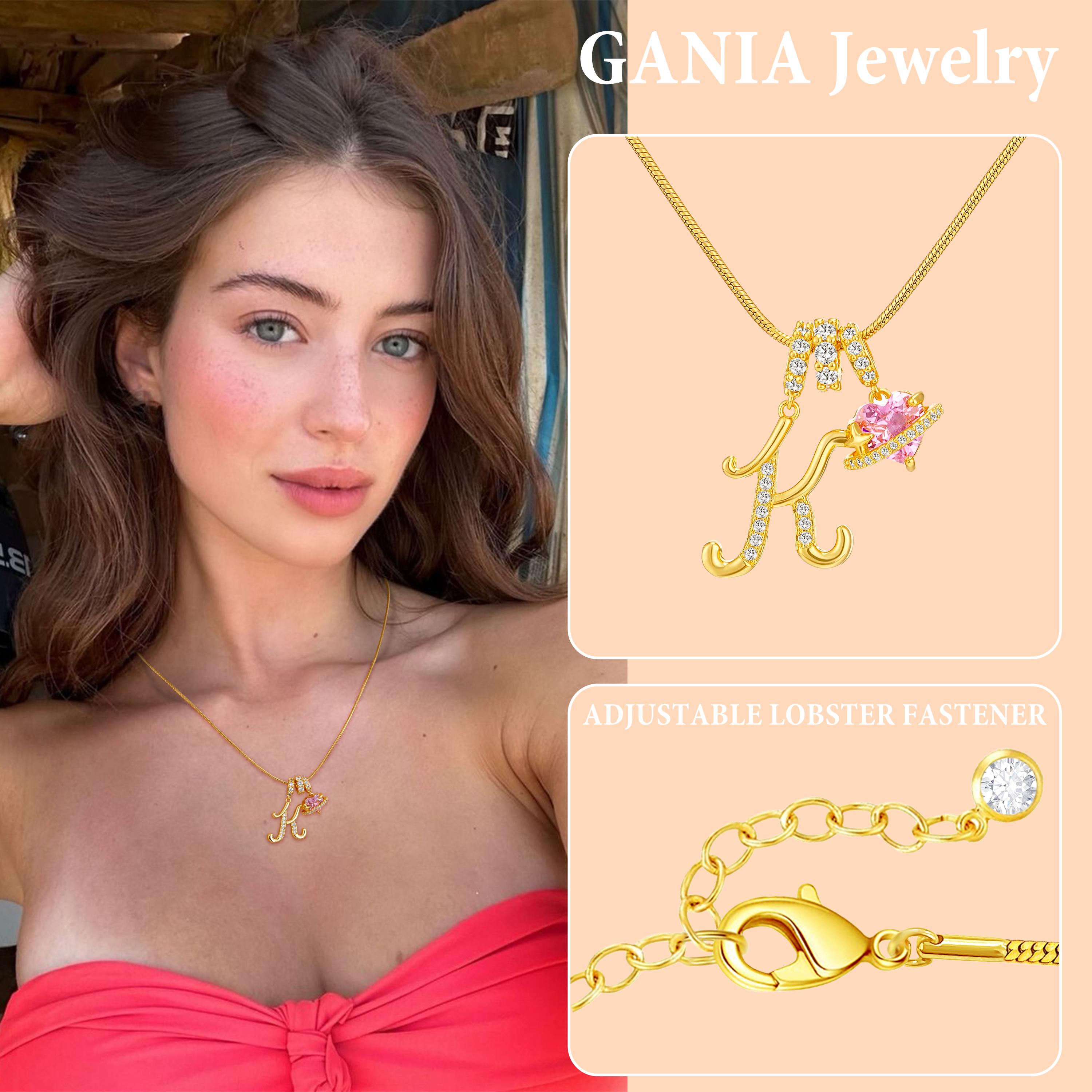 GANIA Art-designed personalized name letter necklace, free of allergenic ingredients, with adjustable size. It is an excellent Valentine's Day gift for women and girls.
