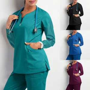 2025 Nurse Scrub Uniform Set Surgical Room Autumn Winter Scrub Suit Women Long Sleeve Workwear Nurse Surgeon Isolation Gown Workwear Womenswear Clothes Basic Casual Fitted Chic Outfit Everyday Garments Comfy Fabrics Pieces Minimalist