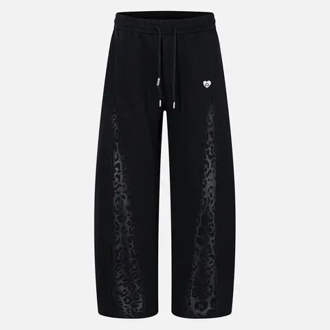 Aelfric Eden Men's Baggy Leopard Print Sweatpants - Contrast Animal Print Panel, Elastic Waist Drawstring, Soft Cotton, Unisex Vintage Streetwear, Alt Clothes, Mensfashion, Edgy Men's Pants,clothes for back to school,first day of school outfits