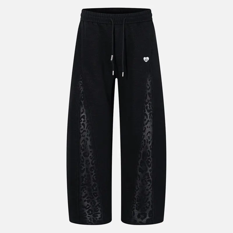 Aelfric Eden Men's Baggy Leopard Print Sweatpants - Contrast Animal Print Panel, Elastic Waist Drawstring, Soft Cotton, Unisex Vintage Streetwear, Alt Clothes, Mensfashion, Edgy Men's Pants,clothes for back to school,first day of school outfits,sohochic