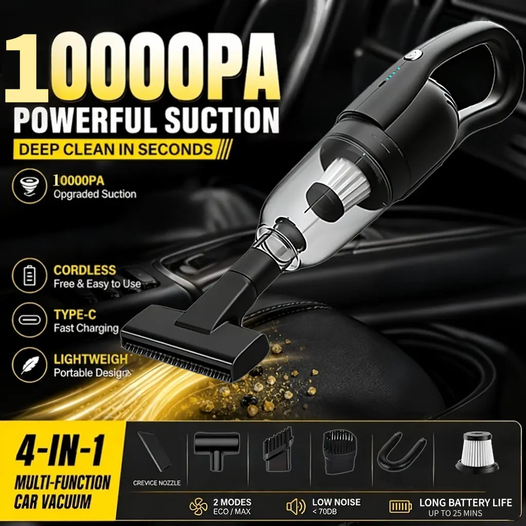 SOPAMI Portable Battery-Powered Handheld Wireless Vacuum Cleaner - 10000 Pa High-Powered Auto Car Vacuum, Dust Remover, Easy-to-Use Car Detailing Tool, Dual-Use for Vehicle and Home, Auto Car Vacuums