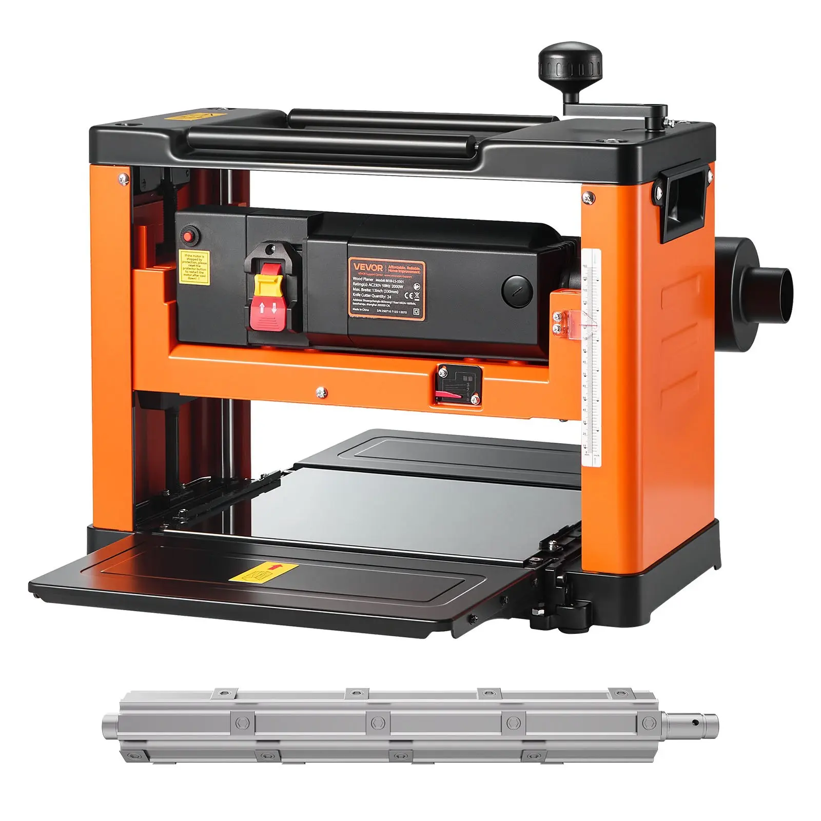 VEVOR 13-Inch Benchtop Wood Planer with 13-inch Width Worktable, 2000W 23500 RPM Powerful Motor, Spiral-Style Cutterhead with 24 Inserts, Fixed Speed, for Hard & Soft Woodworking