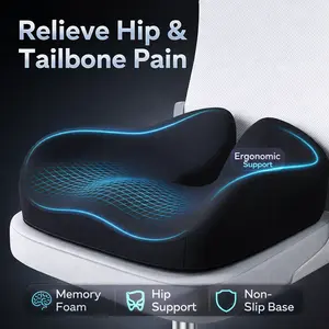 Seat Cushion for Office Chair & Car | Memory Foam Sciatica & Tailbone Pain Relief | Non-Slip Ergonomic Support Pillow | Thick Comfortable Cushion, Gift Idea