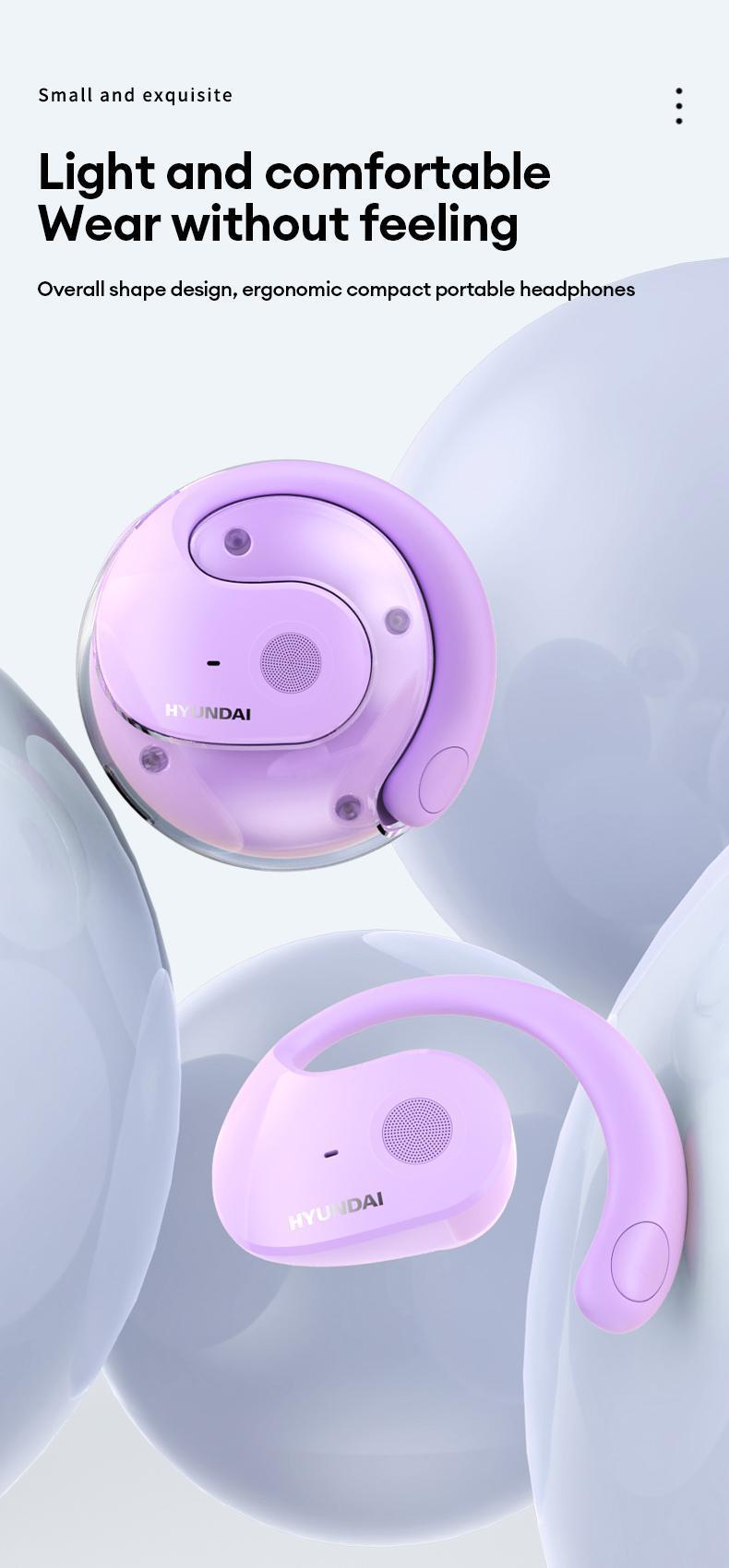 HYUNDAI T26 Pro Open-Ear Wireless Bluetooth 5.4 Stereo Headphones Supports 169-Language Translation, Chargeable & Automatic Connection, Intelligent Noise Reduction, Waterproof Sport Earphones for Music & Phone Calls