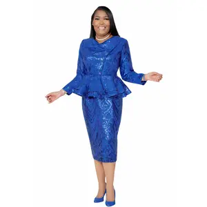 Royal Blue Sequin Peplum Skirt Suit