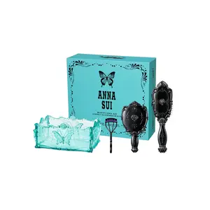 ANNA SUI 4-Piece Decorative Beauty Tool Kit with Tray, Curler, Mirror, Brush for Elegant Everyday Beauty & Personal Care