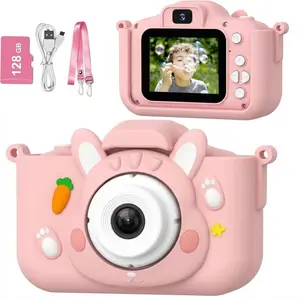 Kids' Camera Toy, Suitable for Boys and Girls Aged 3 to 8, Kids' Digital Camera, Equipped with 1080P Video Camera, 8x Zoom, Cute Protective Case and 128GB SD Card. Easy to Operate, Can Be Used as a Birthday Gift and Holiday Gift. selfie mode