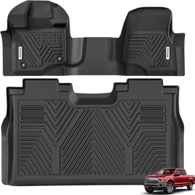 YITAMOTOR Black All-Weather Floor Mats for Ford F150 2015-2025 Super Crew Cab with 1st & 2nd Row Bench Seats Custom Fit Car Mat with Manufacturer Warranty - Truck Accessories