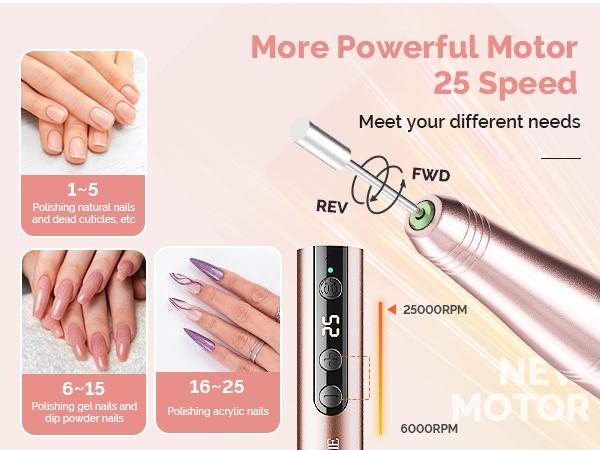MelodySusie PC180F Cordless Electric Nail Drill Machine with 6 Nail Drill Bits, 25000RPM Rechargeable Nail Care Manicure Set for Acrylic Nail Art MelodySusie PC180F Cordless Electric Nail Drill Machine with 6 Nail Drill Bits, 25000RPM Rechargeable Nail Care Manicure Set for Acrylic Nail Art