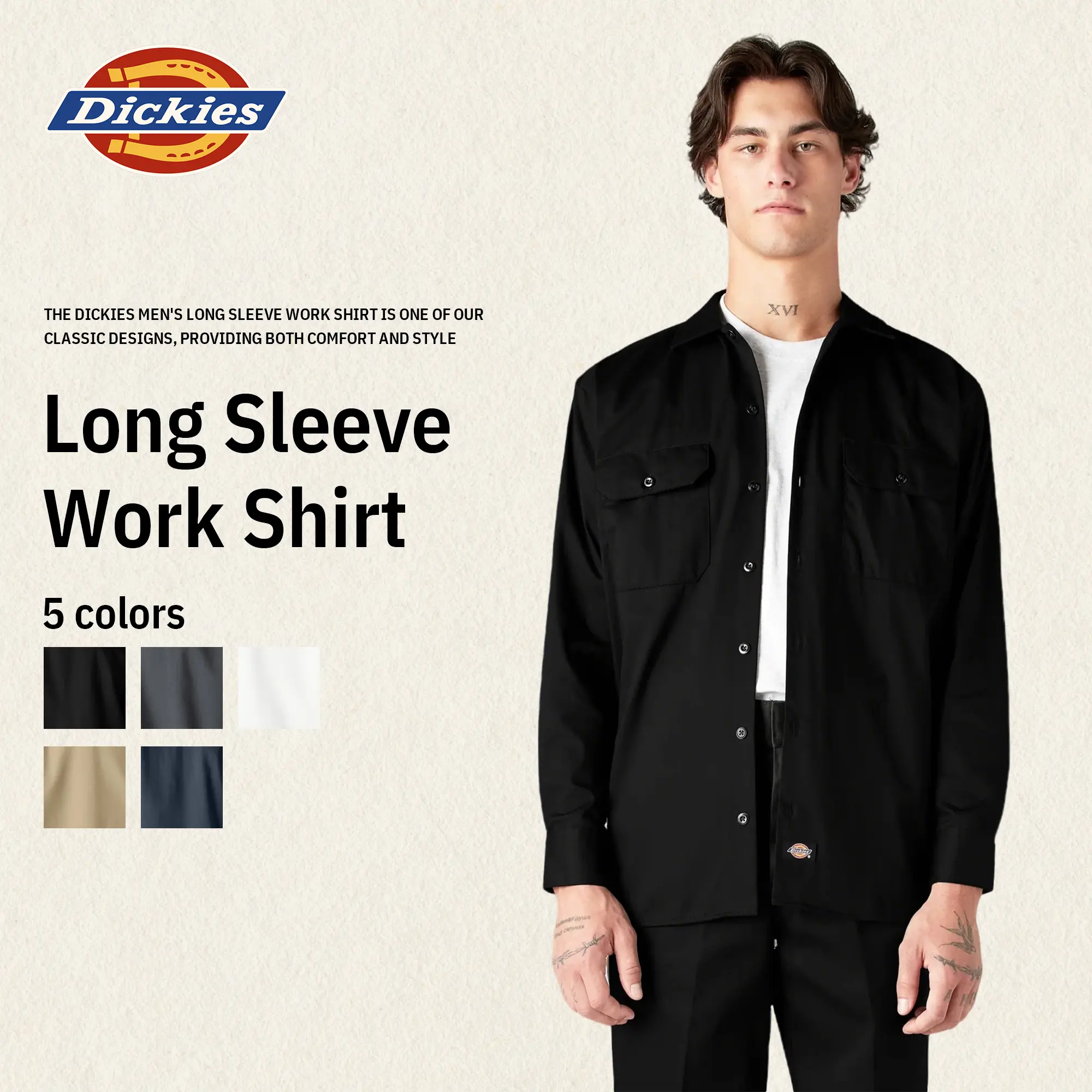 Dickies Long Sleeve Work Shirt,Men's Sleeve Workwear,Classic Fit,Moisture-Wicking Technology, Easy-Care Finish,Doghouse Sleeve Plackets