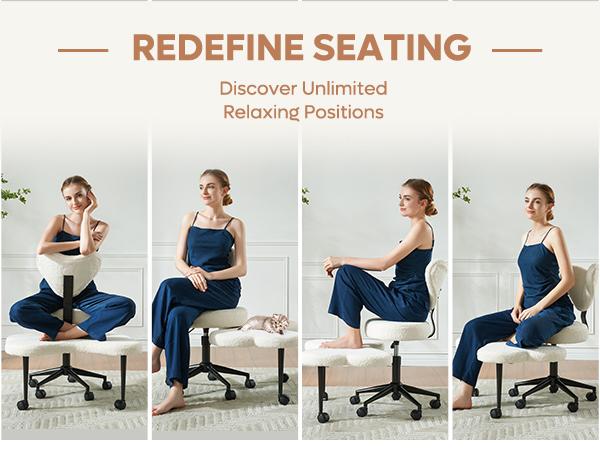 【Deal】Pinmoco Heart-Shape Ergonomic Cross Legged Swivel Chair - Adjustable Height, Teddy Fabric, Back Support, Versatile for Home & Office Use