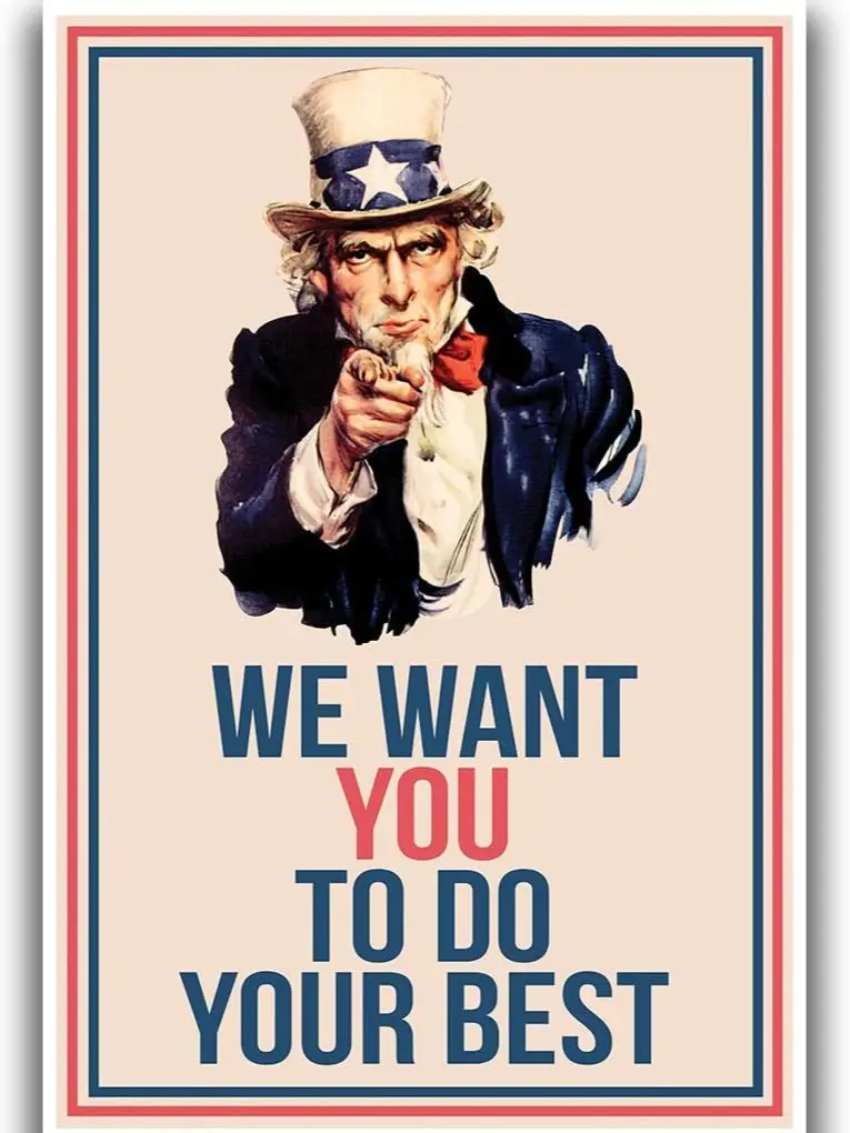 Uncle Sam We Want You To Do Your Best Motivational Inspirational Posters for School Classroom Kidsroom - Motivational Quotes Growth Mindset Poster for Students and Teachers Printing - Wall Art Print for Home School Classroom Office