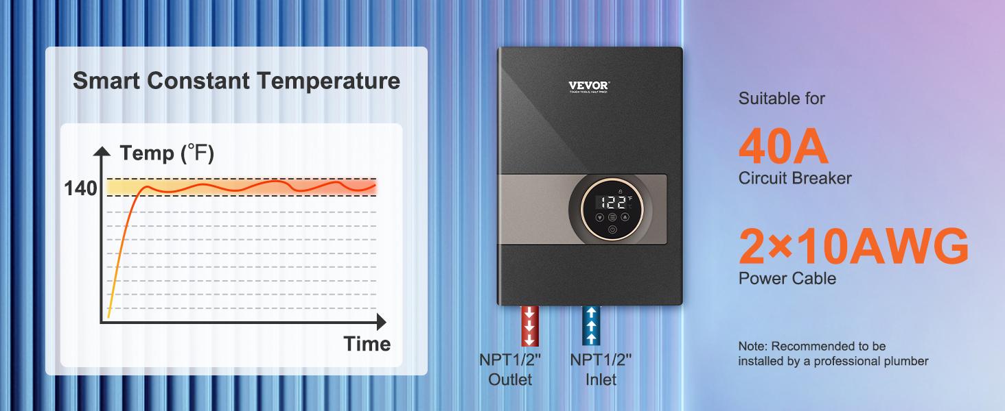 【BackToSchool】VEVOR 8kW Electric Tankless Instant Water Heater, Aluminum Build, Digital Display, Overheat Protect, Easy Installation, 24-Hour Supply, ETL Listed for Busy Households & Commercial Establishments