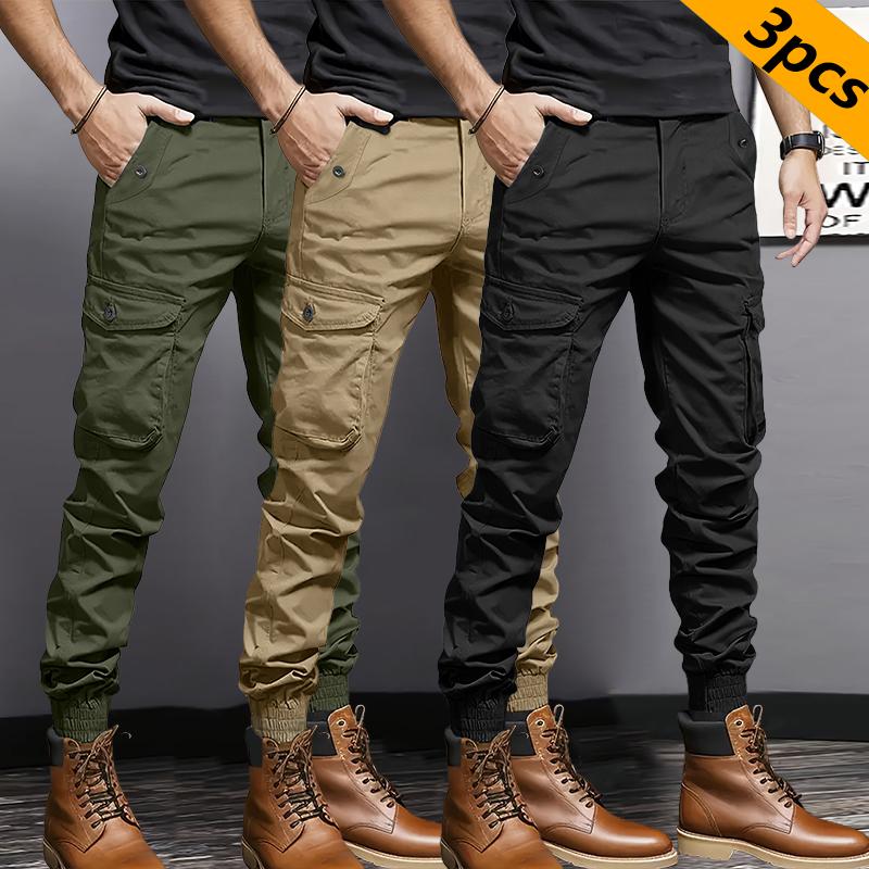 3 Pack Men's Heavyweight Multi-Pocket Work Pants with Large Cargo Pockets, Drawstring Elastic Waist Tactical Workwear - Regular Fit All Season Soldier Style, Suitable for Halloween Parties & Everyday Wear/Hiking/Construction Work - Durable Non-Stretch Fab 3 Pack Men's Heavyweight Multi-Pocket Work Pants with Large Cargo Pockets, Drawstring Elastic Waist Tactical Workwear - Regular Fit All Season Soldier Style, Suitable for Halloween Parties & Everyday Wear/Hiking/Construction Work - Durable Non-Stretch Fab