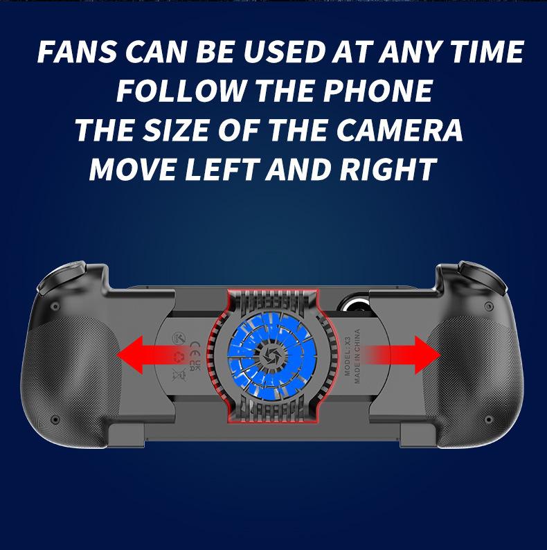 Mobile Phone Gaming Controller Wireless Bluetooth-Compatible Telescopic Gamepad with Cooling Fan for Switch/Android/PC