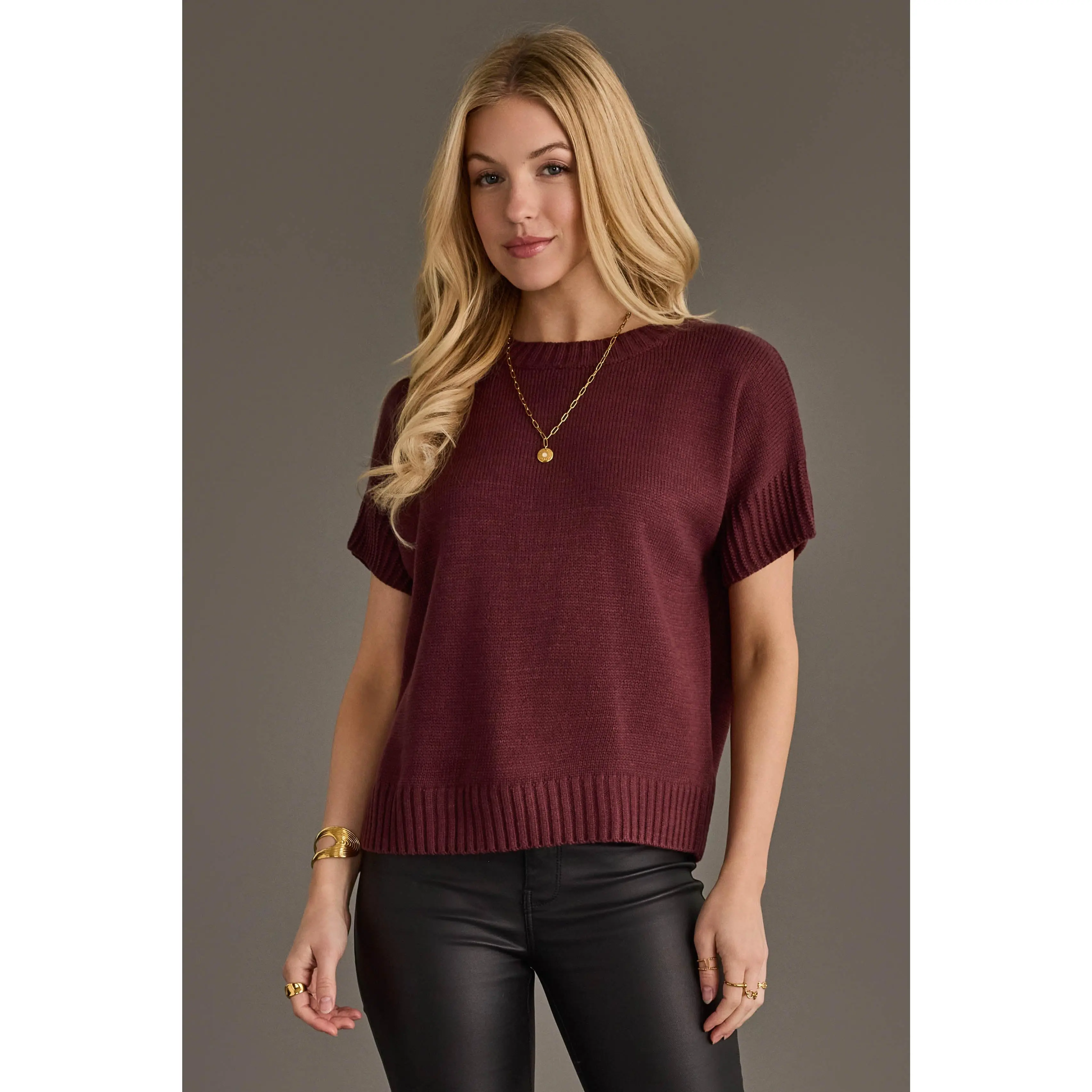Maroon Short Sleeve Sweater