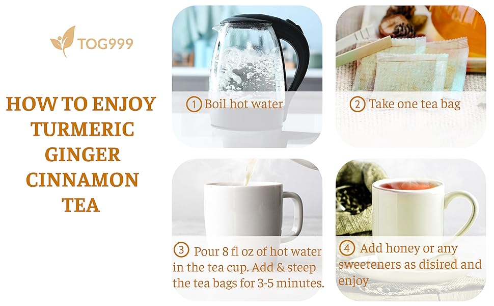 【FreshDrinkUS】 Turmeric Ginger Cinnamon Tea, 100% Natural, Anti-Inflammatea. Eco-conscious Tea Bags. No Sugar, No Caffeine, No Gluten, Vegan. antiinflamma tea, looseleaf tea Beverage anti in flama tea ginger caffeine free Healthy Drink