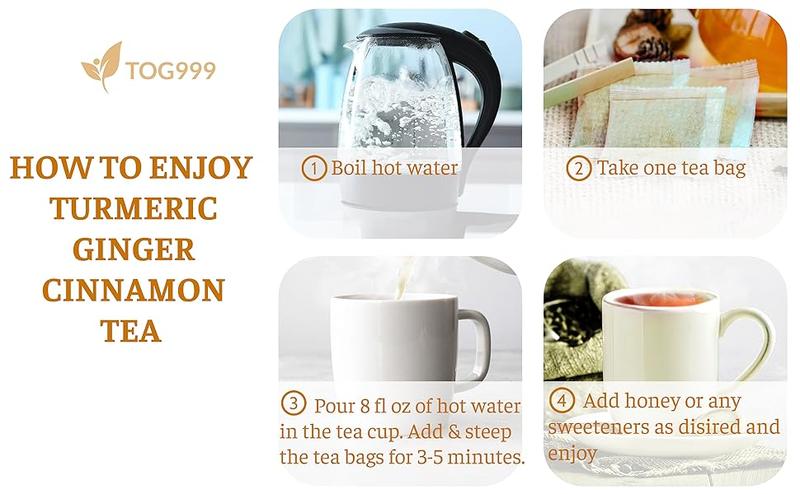 Turmeric Ginger and Cinnamon Tea, 100% Natural, Anti-Inflammatea. 100% handmade, Eco-conscious Tea Bags. No Sugar, No Caffeine, No Gluten, Vegan.