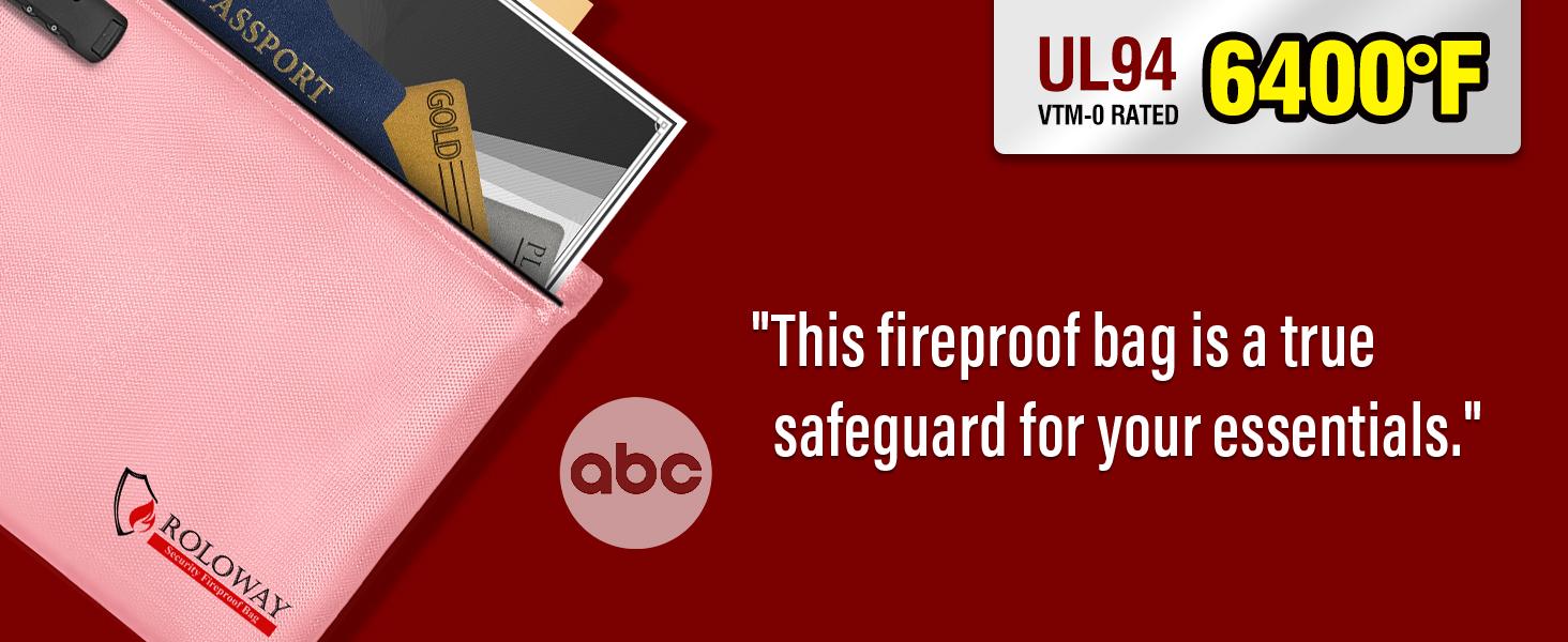 ROLOWAY Fireproof Document Bag (14.5 x 11.5 inch), 6400℉ Fireproof Money Bag with Zipper for Cash, Fire Safe Money Pouch with Lock