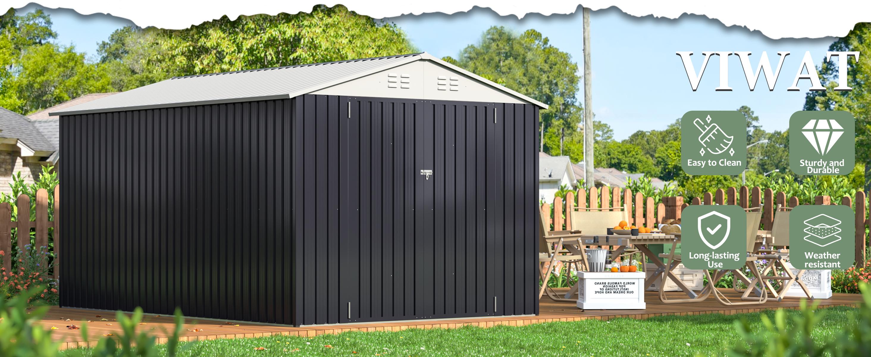 Outdoor Storage Shed - A Waterproof Metal Tool Shed featuring a Door and Ramp Plate, Ideal for Outdoor Use in Gardens, Backyards, and Patios.