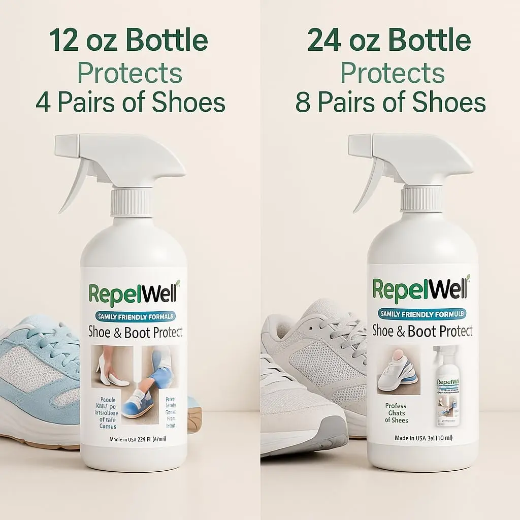 REPEL WELL 12 oz Stain Guard & Water Repellent Spray for Leather, Suede, Fabric & Heels - Eco-Friendly, Pet-Safe, Fragrance Free Hydrophobic Formula, Cleats, Dress Shoes, Ballet Slippers, Mud