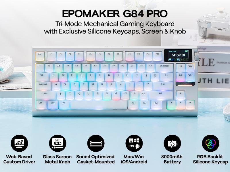 EPOMAKER G84 PRO Wireless Mechanical Keyboard 75% Gaming Gasket Keyboard Silicone Keycaps 81 Keys Tri-Mode USB-C/BT 5.0/2.4GHz Hot Swap Custom Driver RGB Backlight keyboards for gaming creamy keyboard TikTokShopJumpstartSale